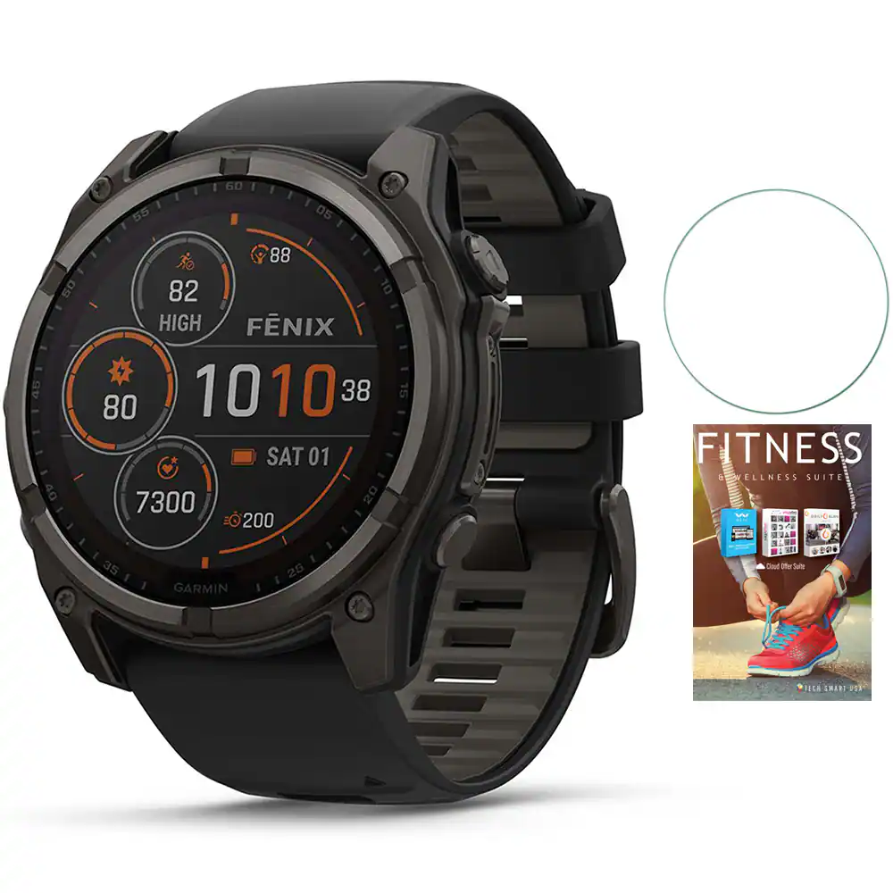 Garmin - Fenix 8 47 mm Solar Sapphire Gray with Fitness Suite & Screen Protector - Carbon Gray DLC Titanium - (2024)