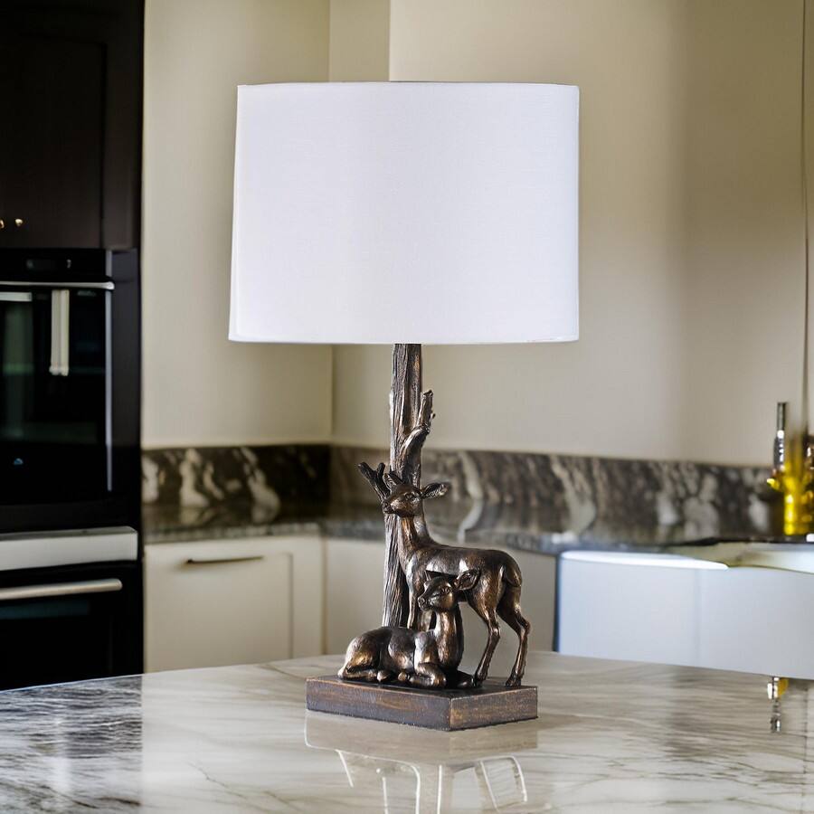 Alt View 2. Manhattan Lane - 20 Inch Accent Table Lamp, Dual Roe Deer Design, Drum Shade - Bronze, White.
