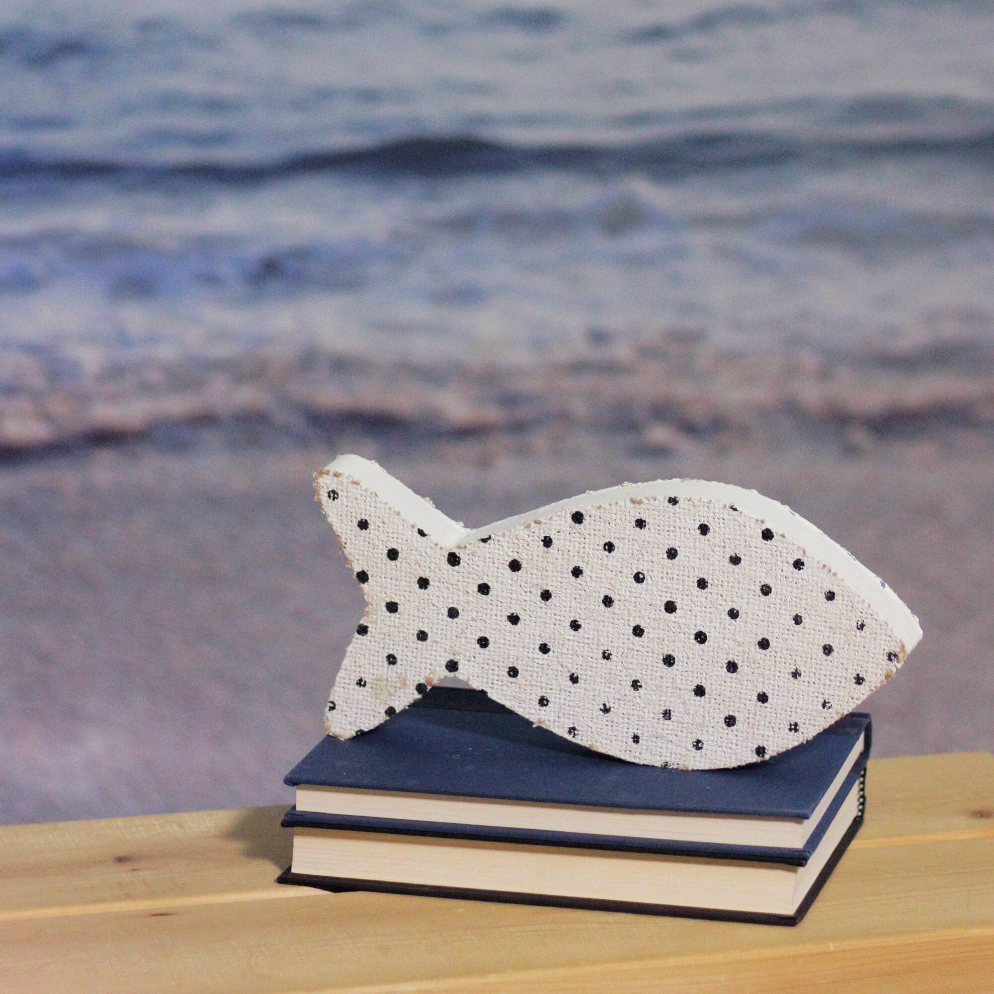 Alt View 2. Northlight - Cape Cod Inspired Polka Dot Fish Decoration - 10” - White and Black - White.