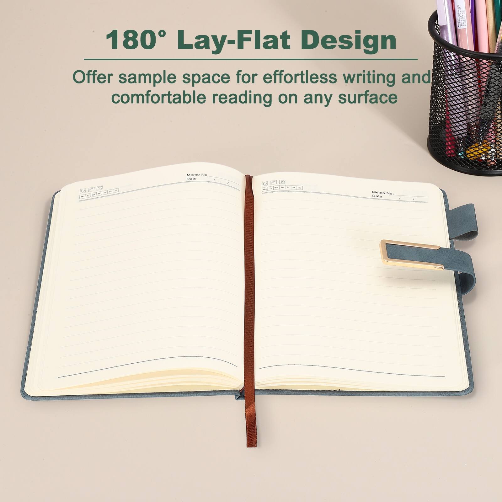 180° Lay-Flat Design  
Offer sample space for effortless writing and comfortable reading on any surface
