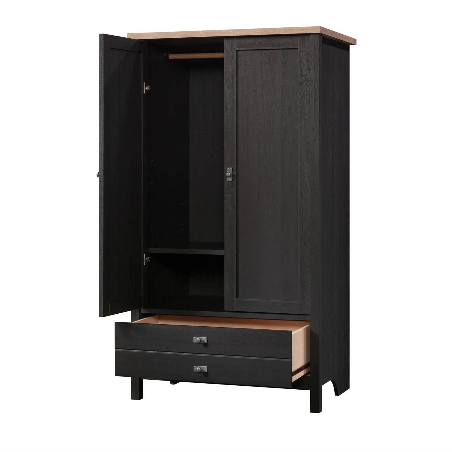 Angle. Hivvago - Bedroom Armoire Cabinet with Bottom Storage Drawer in Black Oak Wood Finish - Black Oak.