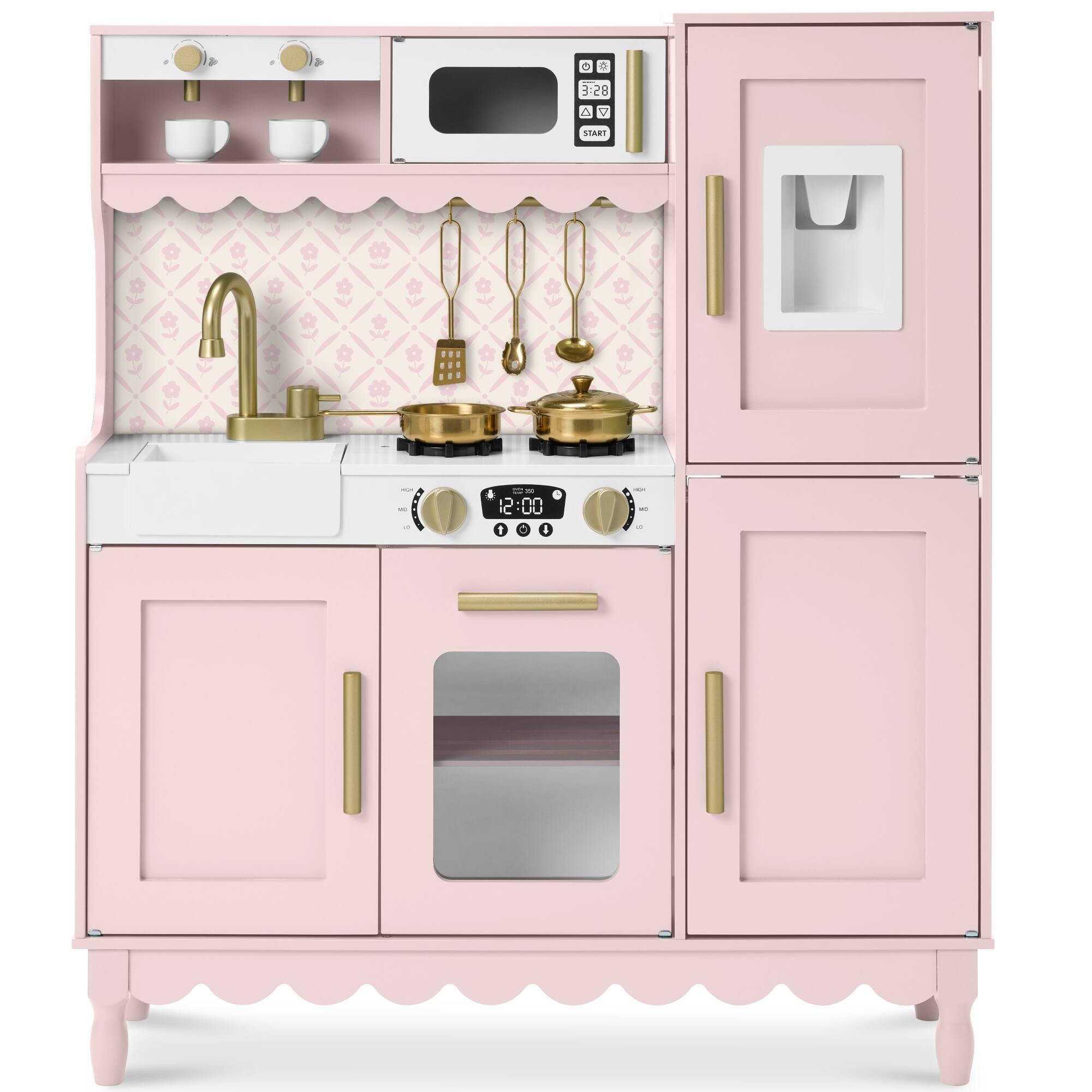 Best Choice Products - Wooden Cottage Kids Pretend Play Kitchen with 11 Accessories, Espresso Machine - Pink price history on PriceWatchPro