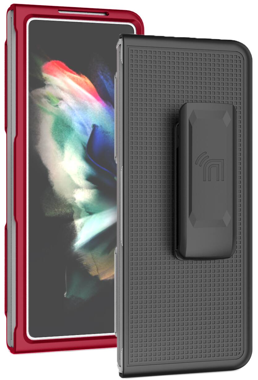 Alt View 2. Nakedcellphone - Slim Case and Belt Clip Holster Combo for Samsung Galaxy Z Fold 3 (SM-F926, 2021) - Red.