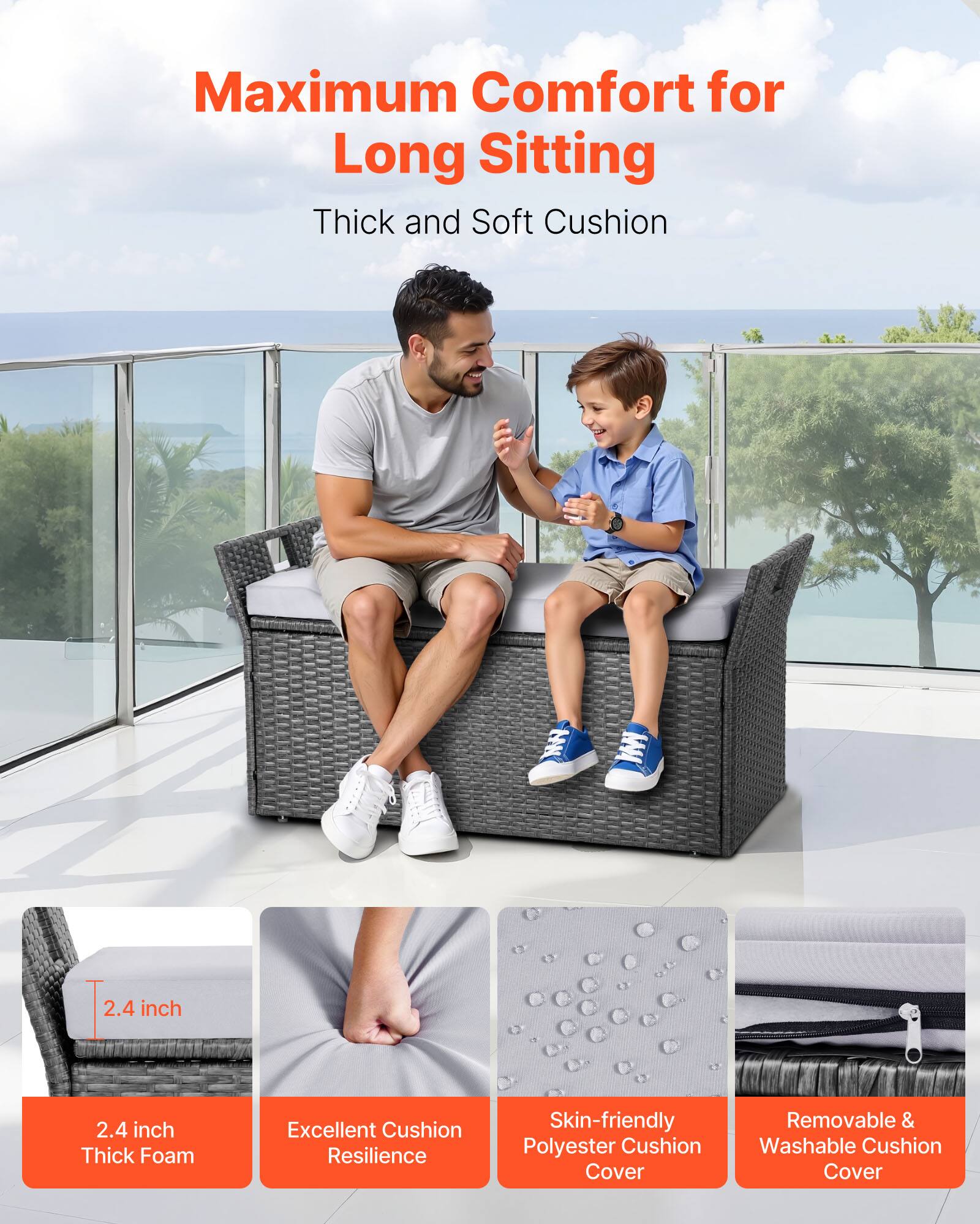 Maximum Comfort for Long Sitting  
Thick and Soft Cushion  

2.4 inch Thick Foam  
Excellent Cushion Resilience  
Skin-friendly Polyester Cushion Cover  
Removable & Washable Cushion Cover