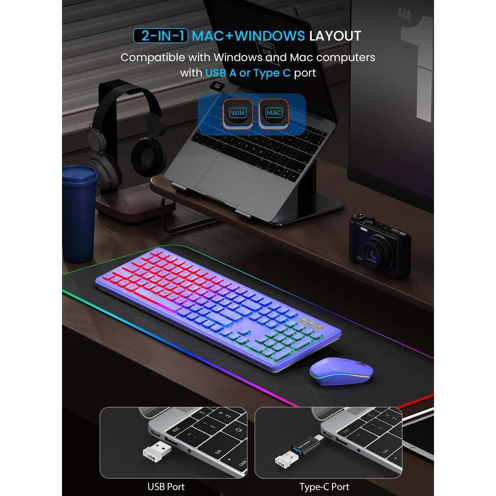 2-IN-1 MAC+WINDOWS LAYOUT

Compatible with Windows and Mac computers with USB A or Type C port

WINDOWS LAYOUT

USB Port

Type-C Port