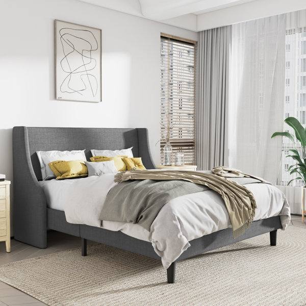 Angle. Hivvago - Hivvago King Size Upholstered Linen Blend Headboard Wingback Platform Bed - Grey.