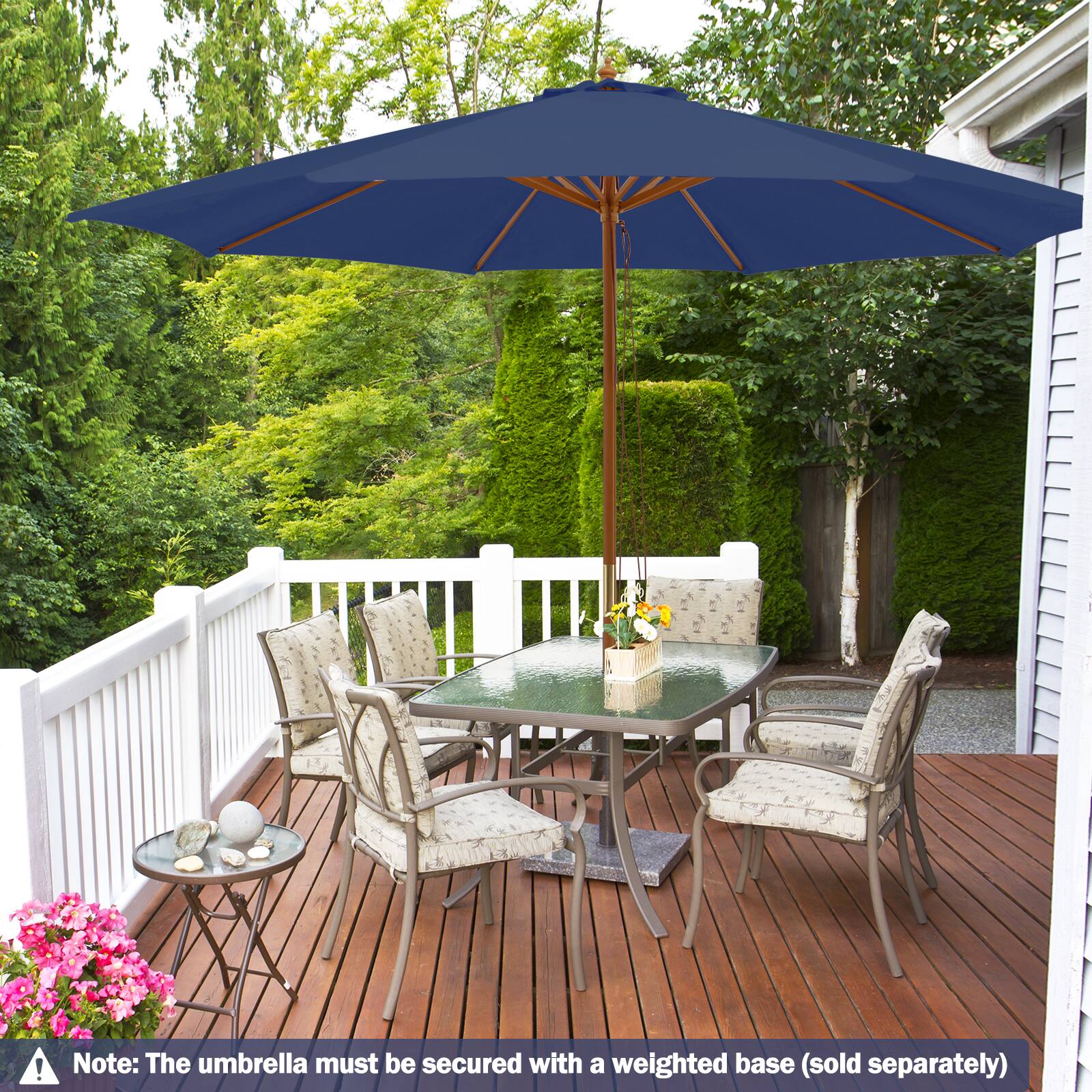 The umbrella must be secured with a weighted base (sold separately)