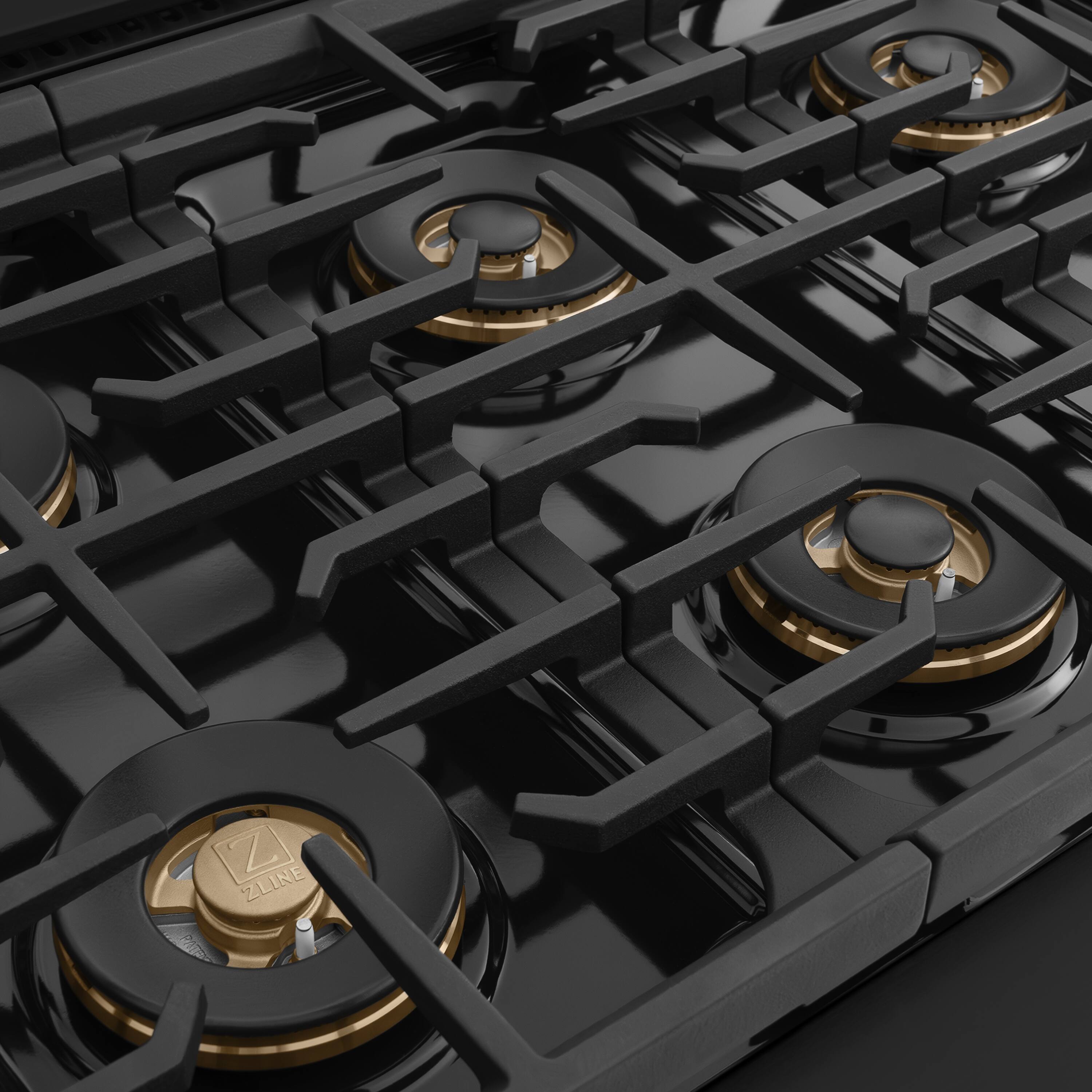 Alt View 9. ZLINE - Autograph 36 in. 5.2 cu. ft. Marino Freestanding Manual Clean Gas Range with DuoPro Cooktop with Gold Accents - Black Stainless Steel.