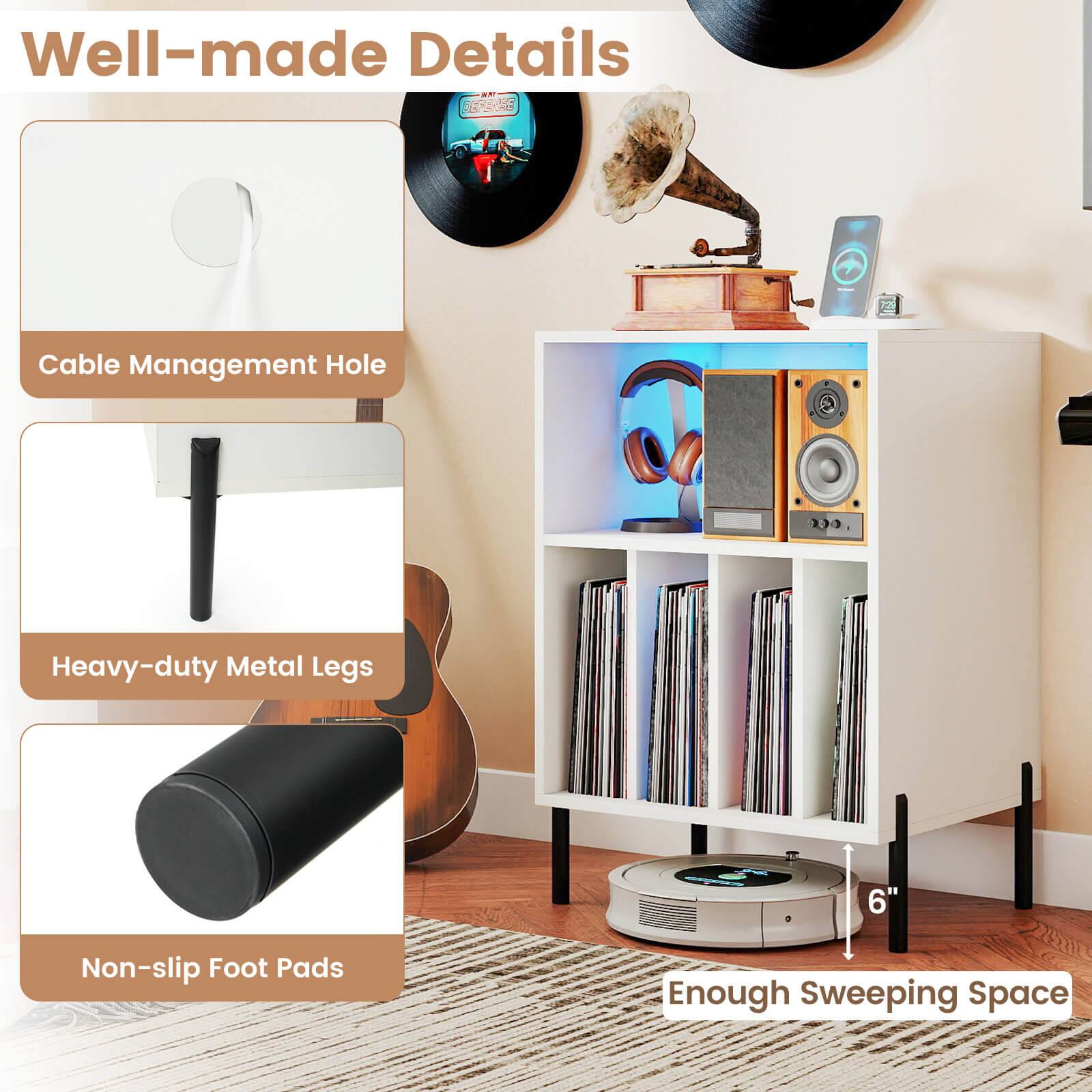 Well-made Details

- Cable Management Hole
- Heavy-duty Metal Legs
- Non-slip Foot Pads
- Enough Sweeping Space