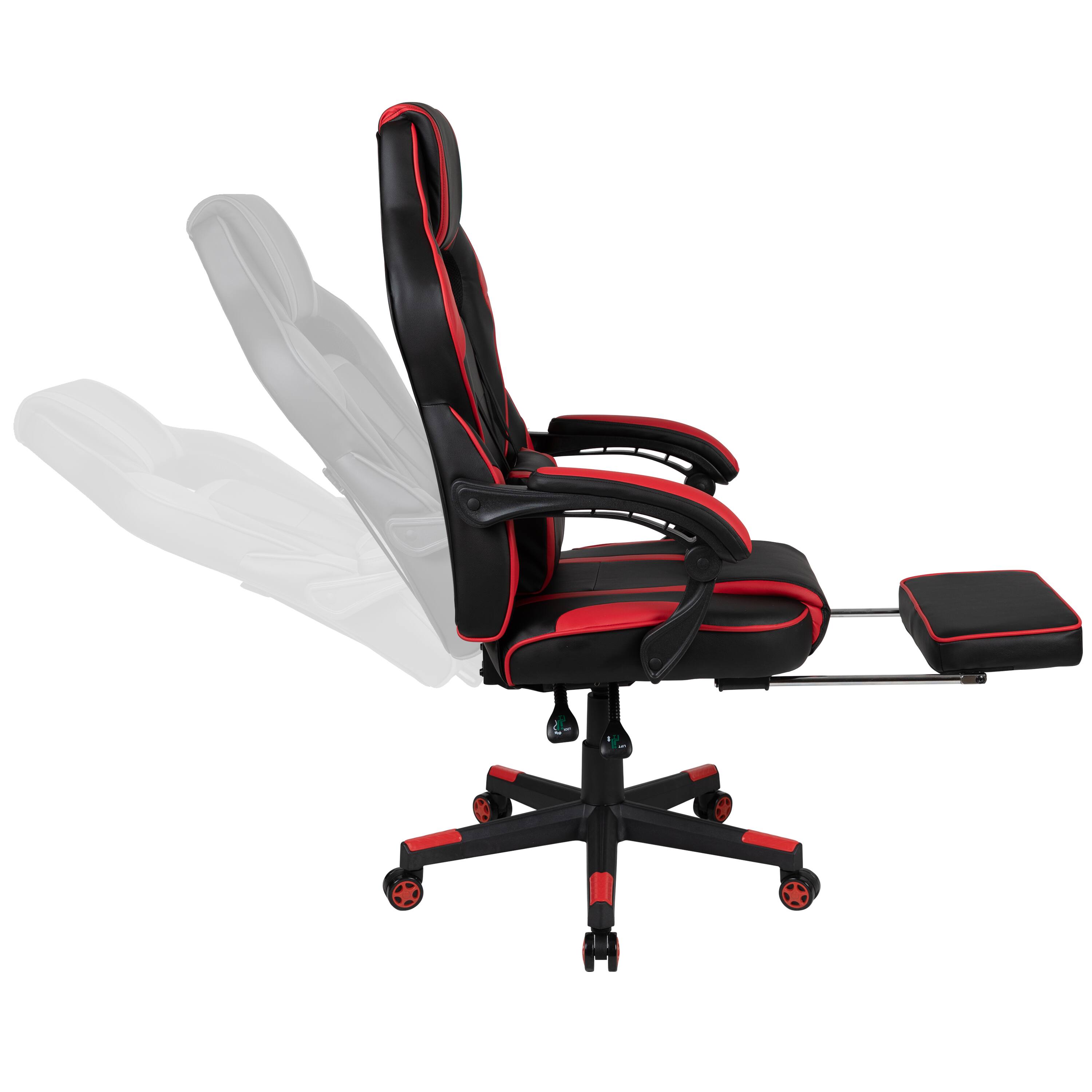 Alt View 7. Emma + Oliver - Gaming Bundle-Cup/Headphone Desk & Reclining Footrest Chair - Red.