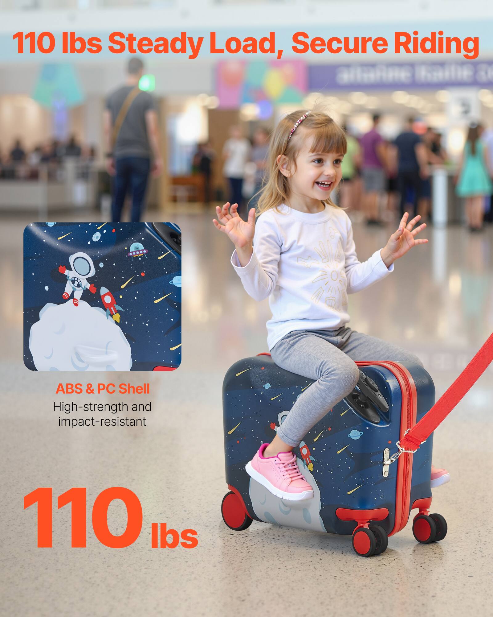 VEVOR Ride on Luggage, 26 L Capacity, 18 Inches Tow Along Toddler