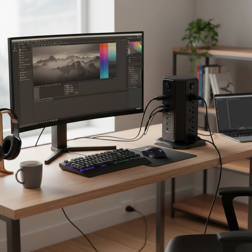 Alt View 1. Dazzed Corner - 10FT Power Strip Tower, 8 Outlets & 5 USB Ports, Surge Protector - Black.