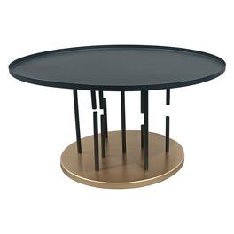 Manhattan Lane - Neci 31 Inch Coffee Table, Round Tray Top, Modern Rod Supports with Brass Base - Black/Brass