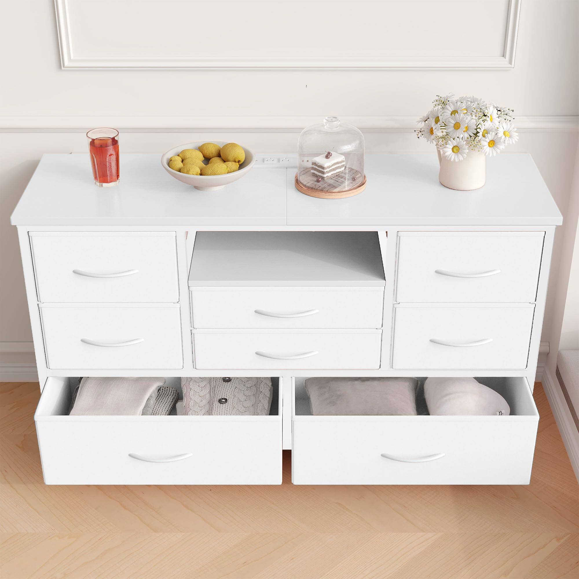 Alt View 6. GARVEE - 8 Drawer LED TV Stand with Power Outlet, Media Console for 55-Inch TVs, 22 Color Lighting Modes Storage Cabinet - White.