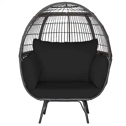 Front. Gymax - Gymax Patio Rattan Wicker Lounge Chair Oversized Outdoor Metal Frame Egg Chair w/ 4 Cushions - Mix Brown, Black.