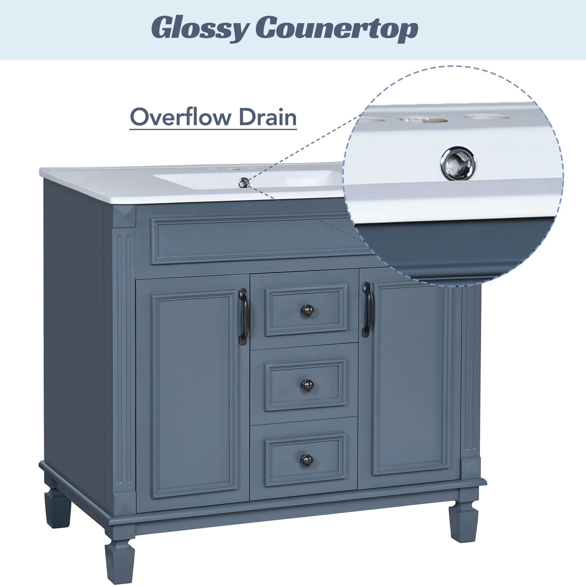 Glossy Countertop  
Overflow Drain