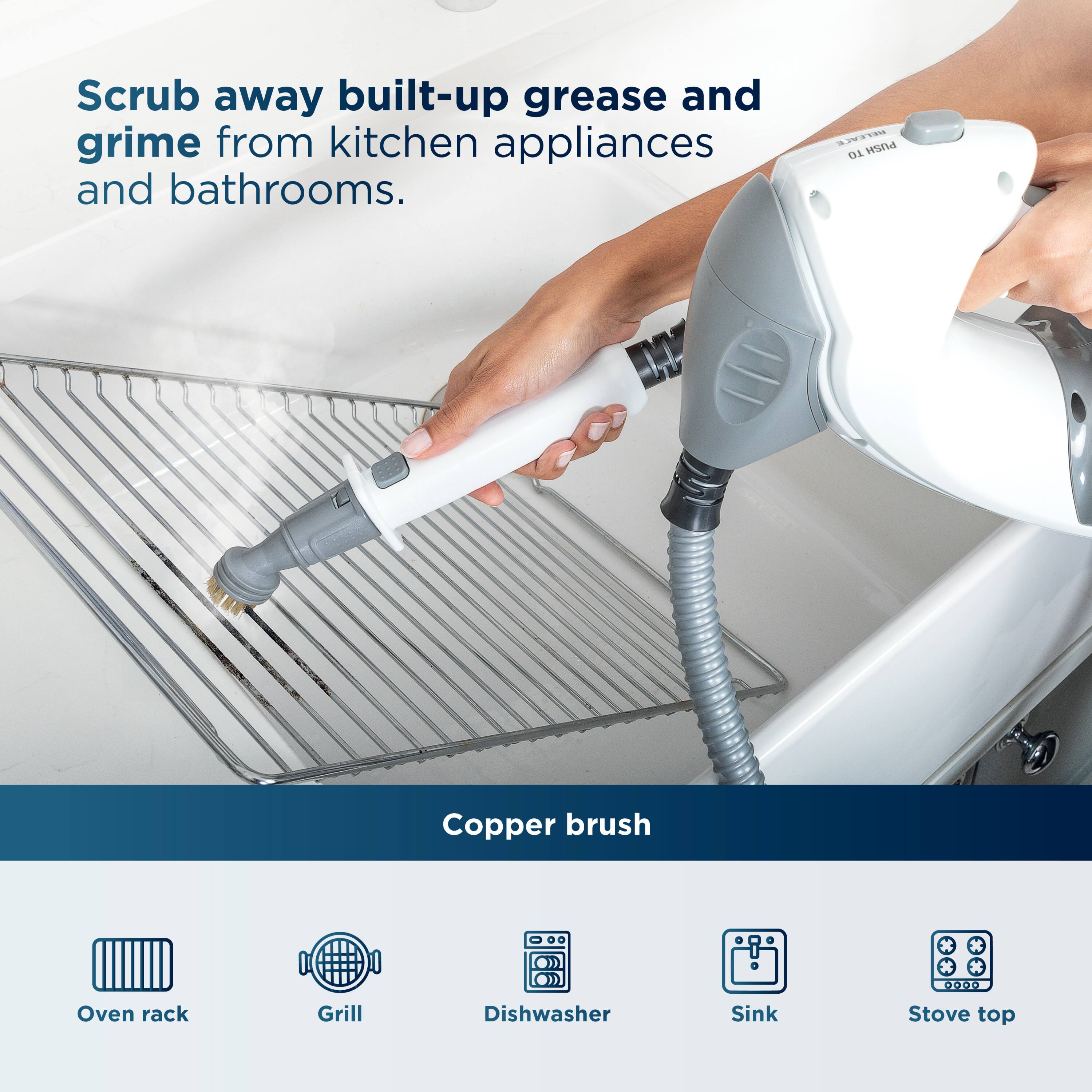 Scrub away built-up grease and grime from kitchen appliances and bathrooms.

Copper brush

- Oven rack
- Grill
- Dishwasher
- Sink
- Stove top