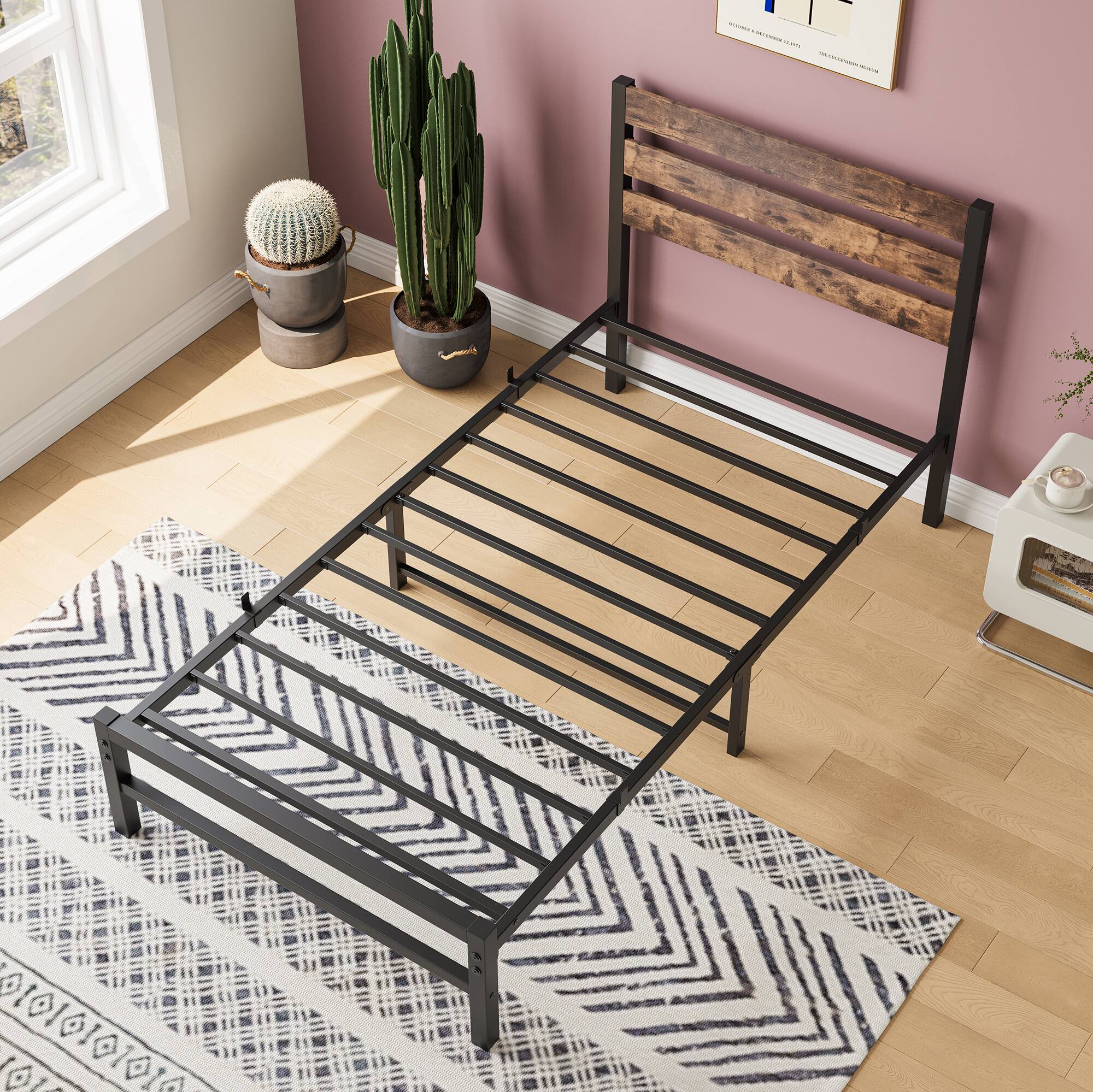 Alt View 5. Ecooso - Twin Size Platform Bed Frame with Wood Headboard, Metal Slats Support Mattress Foundation, No Box Spring Needed - Black.