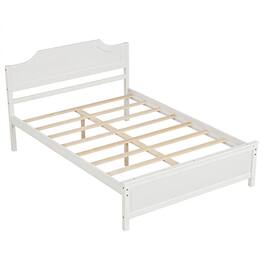 Costway - Full Size Solid Wood Platform Bed Frame with Headboard, Wood Slat Support - White+Natural