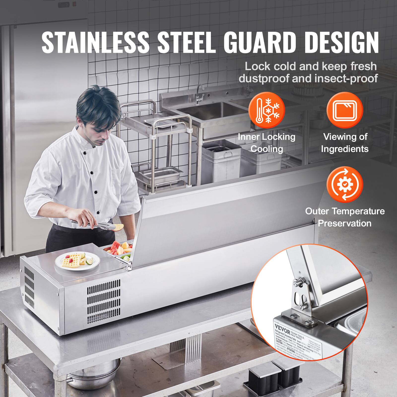 STAINLESS STEEL GUARD DESIGN

Lock cold and keep fresh dustproof and insect-proof

- Inner Locking Cooling
- Viewing of Ingredients
- Outer Temperature Preservation