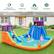 The text on the image describes a waterproof and anti-scratching surface, which is designed to accommodate 1-3 children. The surface is made of safe materials and is suitable for use in a backyard setting.