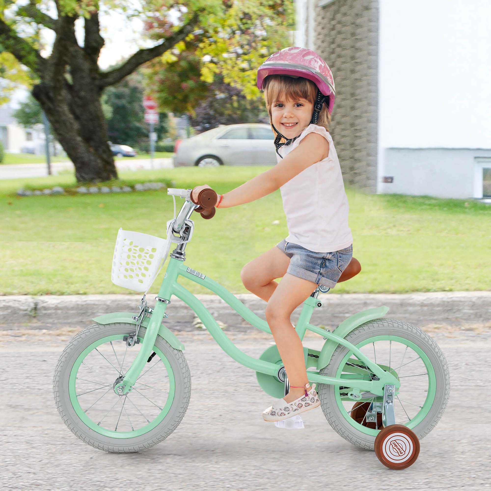 Alt View 3. Costway - Costway 14" Kid's Bike with Removable Training Wheels & Basket for 3-5 Years Old - Green.