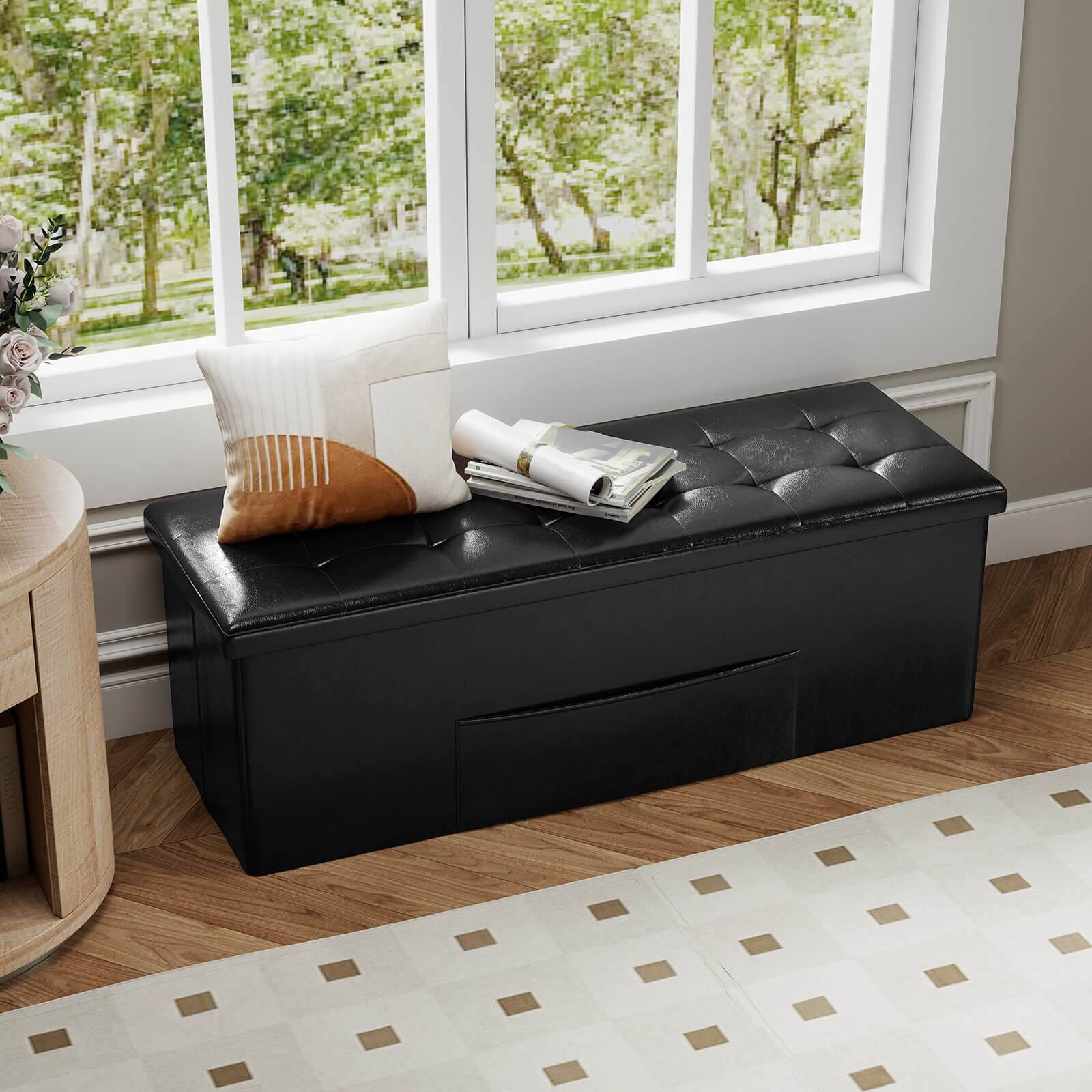 Alt View 8. Costway - Costway 43 Inches Folding Storage Ottoman Bench with Side Pocket Storage Chest - Black.