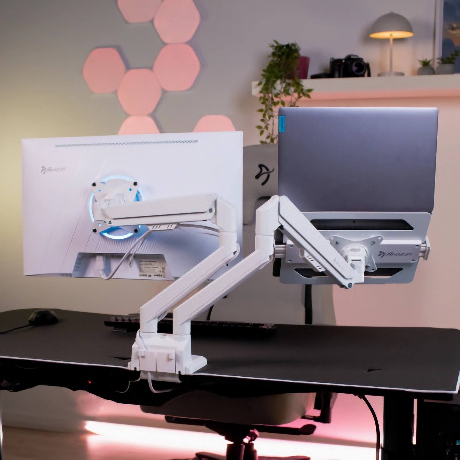 Alt View 1. Arozzi - Arozzi Alzare Neo Duo Gas Spring Dual Monitor Arm – Adjustable Dual Monitor Holder – White - White.