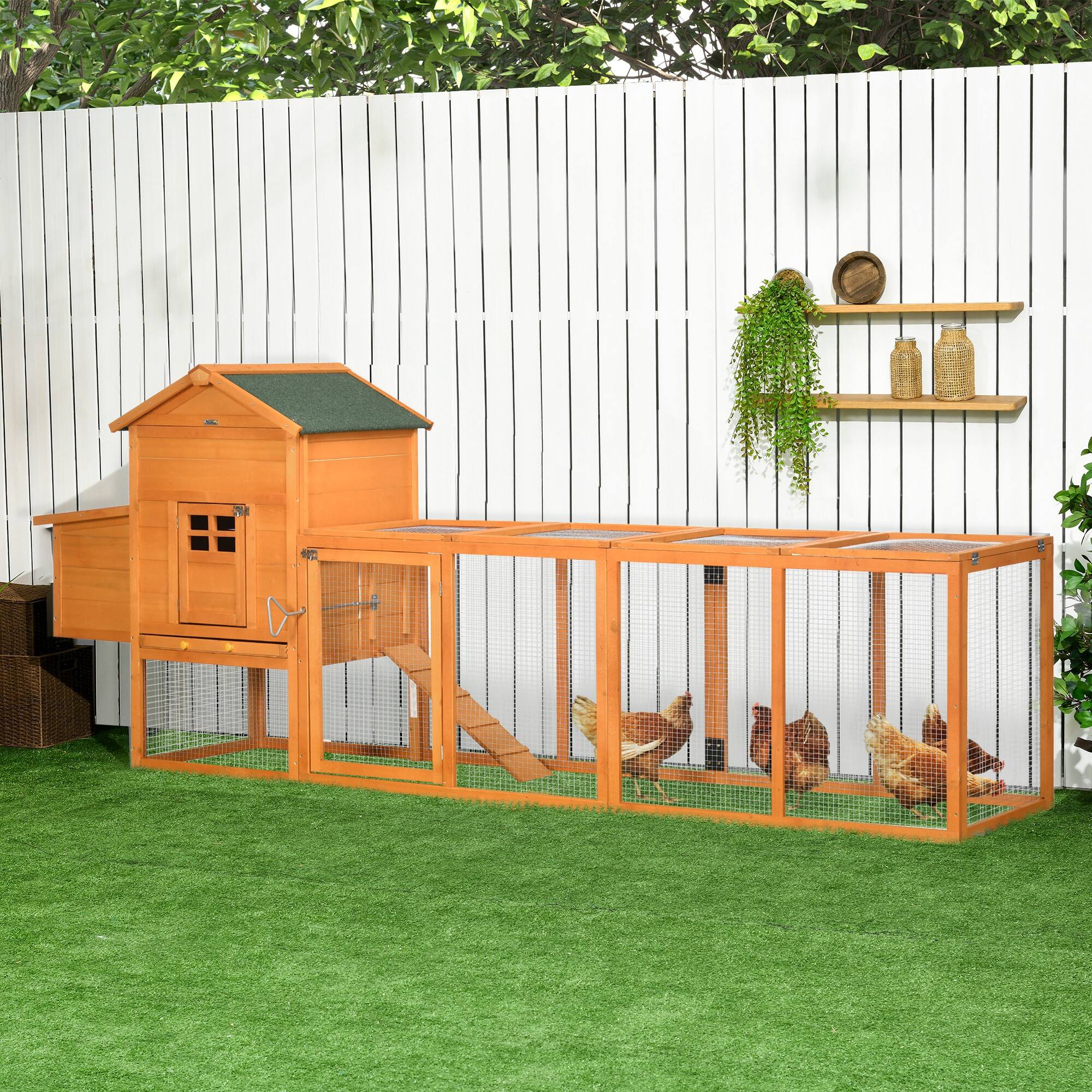 Angle. Pawhut - 118" Extra Large Chicken Coop with Asphalt Roof, Wooden Hen Run with Slide-Out Tray, Nesting Box, 3-6 Chickens.