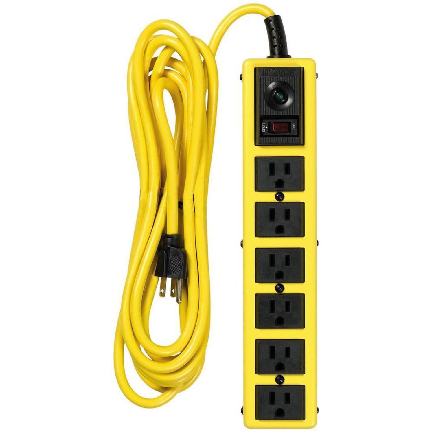 Front. Southwire - Southwire Yellow Jacket 15 ft. L 6 outlets Power Strip w/Surge Protection Yellow 1050 J (Case of 4) - Yellow.