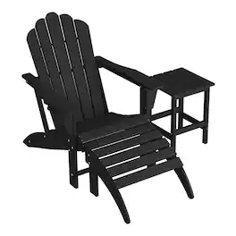 WestinTrends - Highland 3-Piece Adirondack Chair with Cup Holder and Folding Ottoman and Table Set - Black