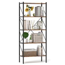 Costway - 1 PCS 5-Tier Bookshelf, Industrial Tall Bookcase with Open Storage Shelves & Metal Frame Brown - Rustic Brown & Black