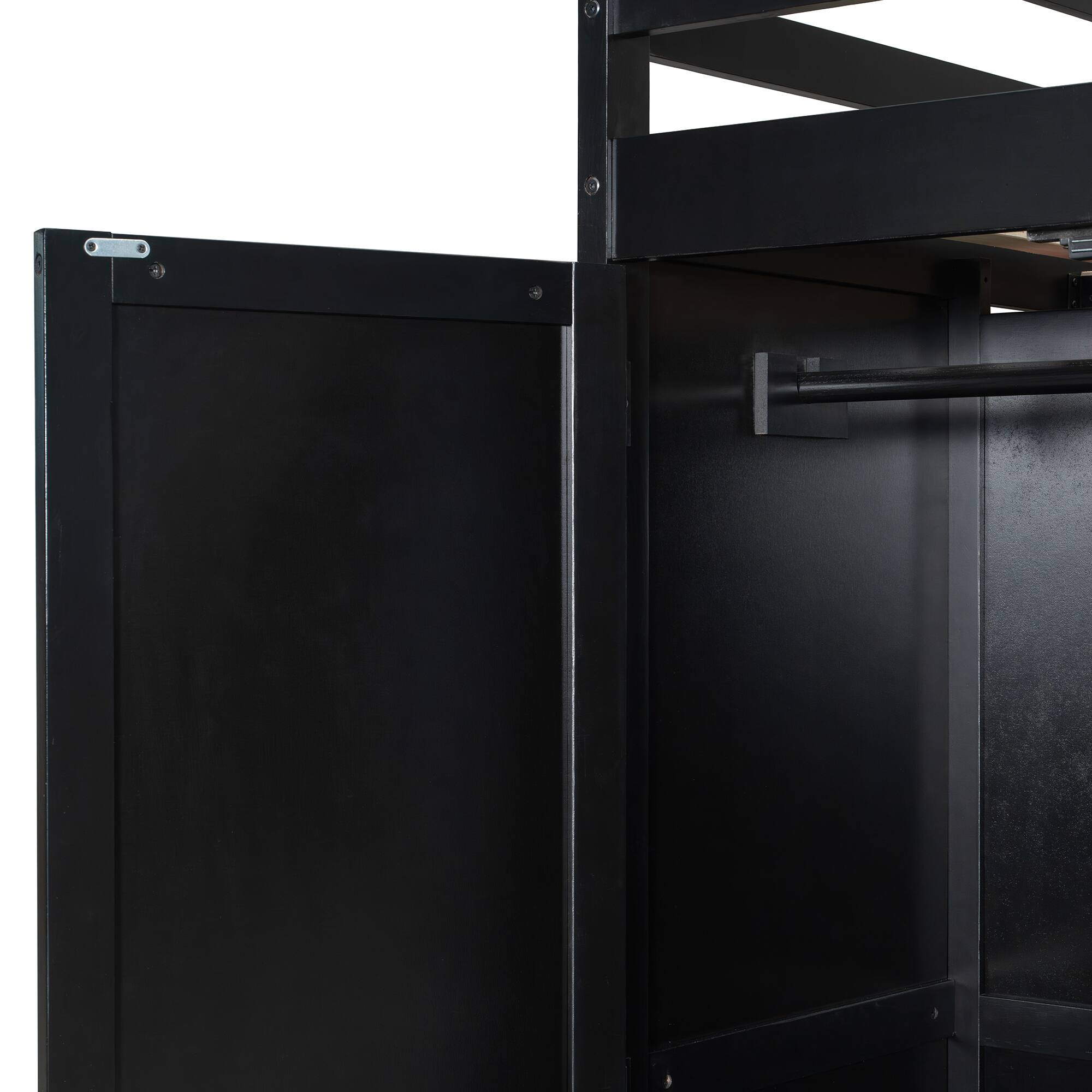 Alt View 4. Anysun - Full Size Wood Loft Bed with,Wardrobe,Shelves,Blackout Curtains,and RGB Lights - Red.