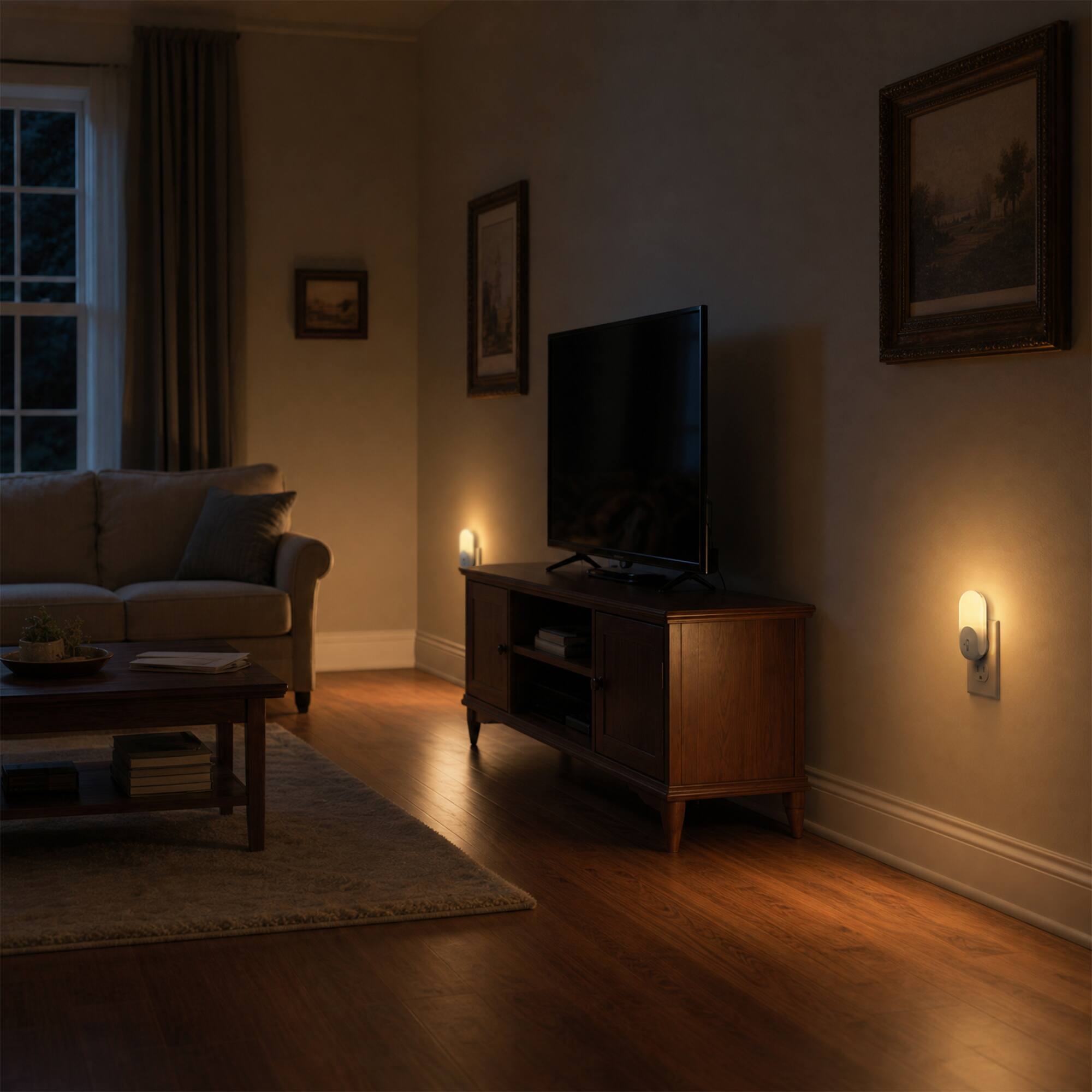 Alt View 1. Jandcase - JANDCASE 2-Pack 0.3W  Plug-in Night Light, 3000K Warm Glow, Oval/Racetrack Design,  10-100%, Dusk-to-Dawn Sensor - White.