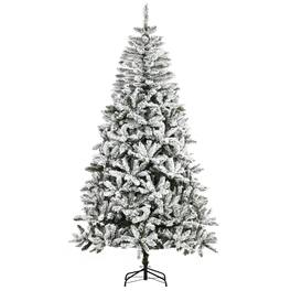 BreeBe - 7.5 ft Tall Unlit Snow Flocked Pine Artificial Christmas Tree with Realistic Branches - Green