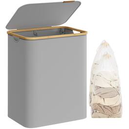 Songmics Home - 2-Section Large Laundry Basket with Lid,130L,Removable Mesh Liner,Oxford Fabric,Bamboo Handles,Collapsible - Dove Grey