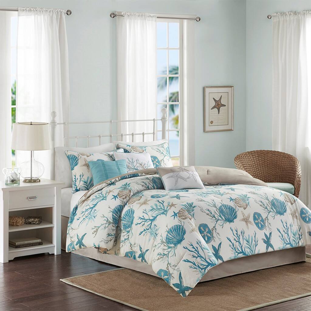 Alt View 4. Gracie Mills - Gracie Mills Koreen 7-Piece Coastal Dreams Cotton Sateen Comforter Set - Aqua.