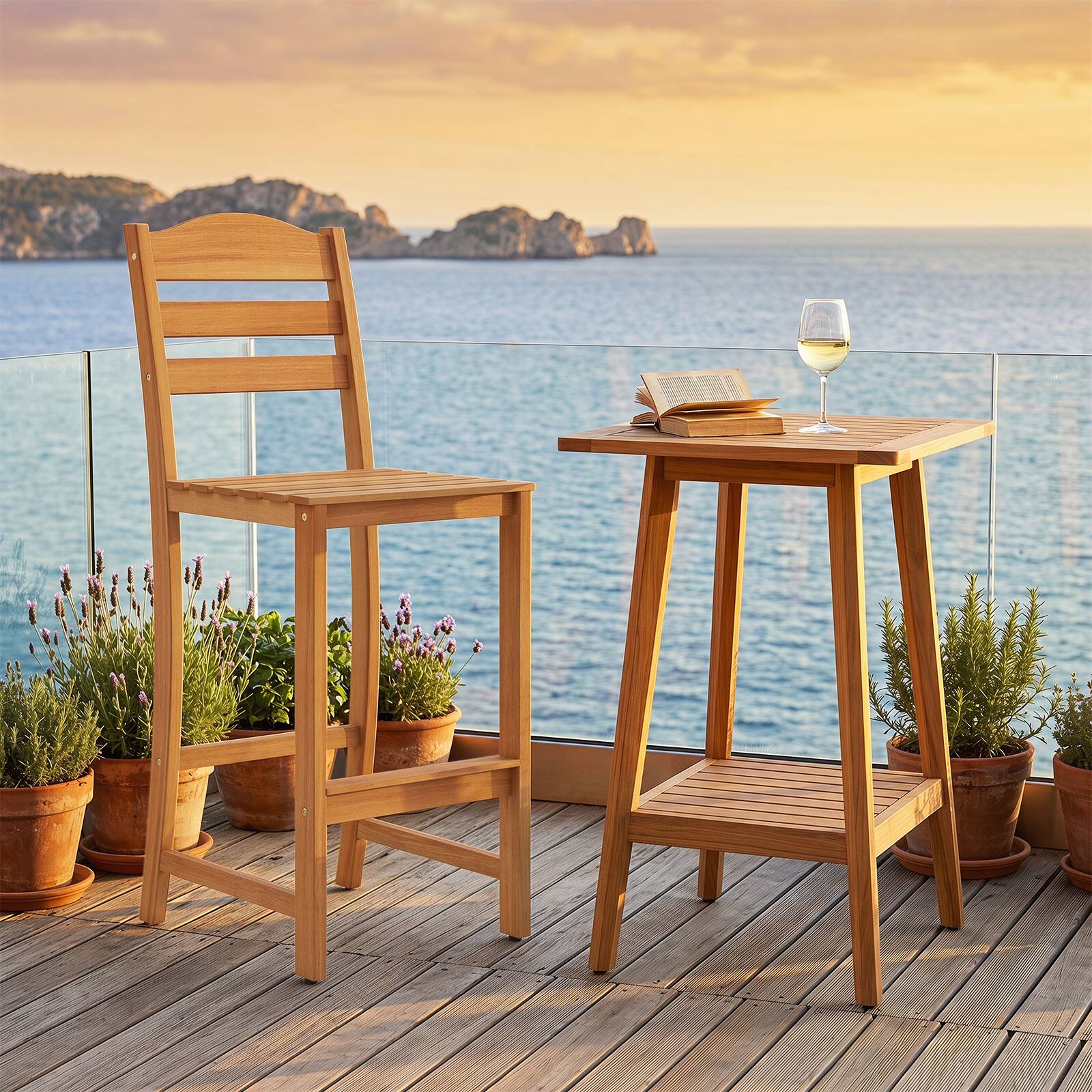 Alt View 1. Costway - Costway 2PCS Solid Acacia Wood Bar Stool, 29.5" Bar Height Stool with Backrest & Footrest - Natural.