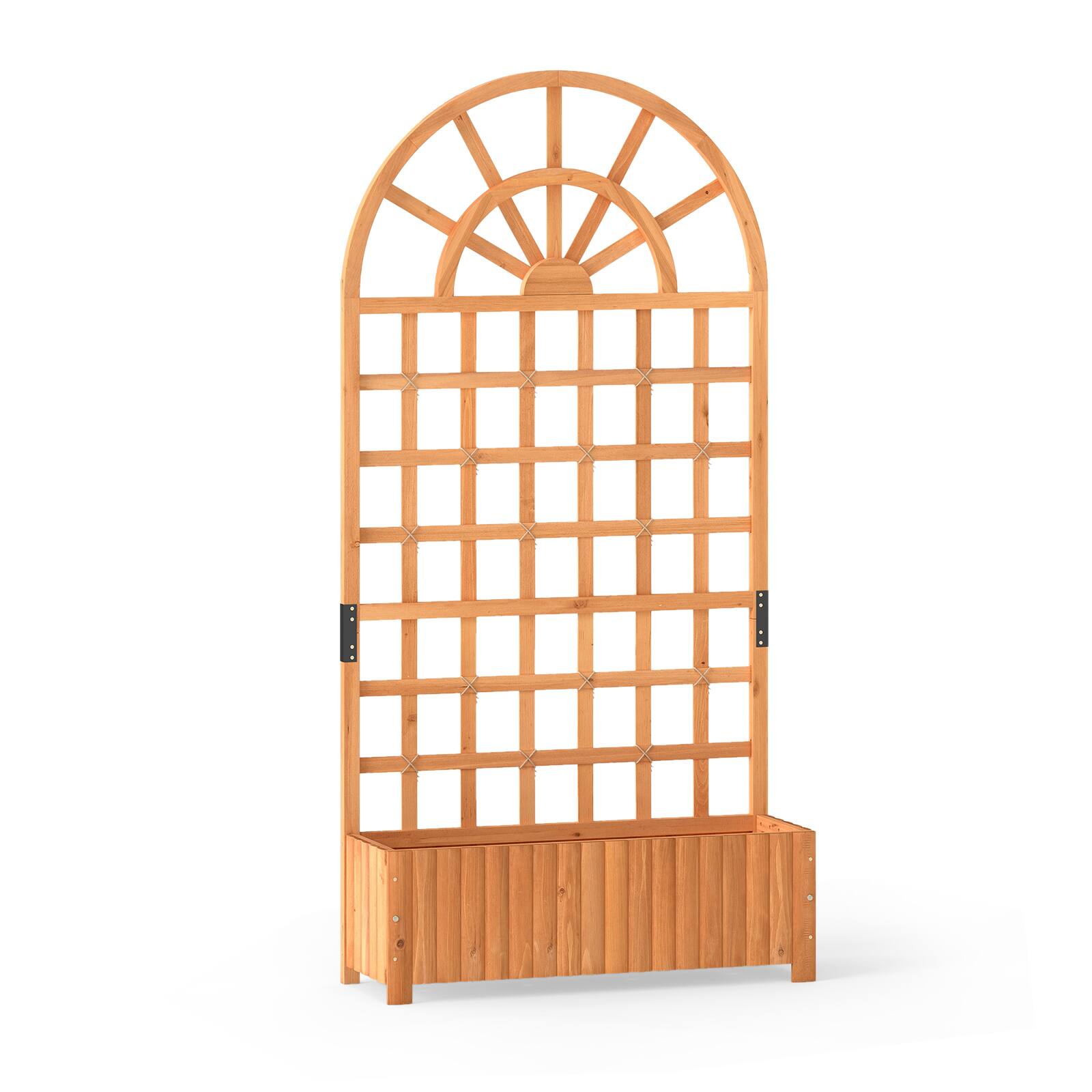 Alt View 10. Costway - Costway 1 PCS 71" Wooden Raised Garden Bed with Trellis, Drainage Holes for Flowers Vegetables - Brown.