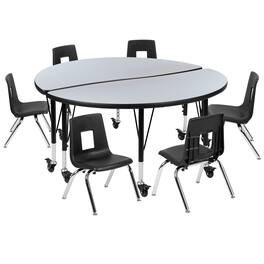 Flash Furniture - Emmy Mobile 47.5" Circle Wave Flexible Laminate Activity Table Set with 12" Student Stack Chairs, Grey/Black - Gray