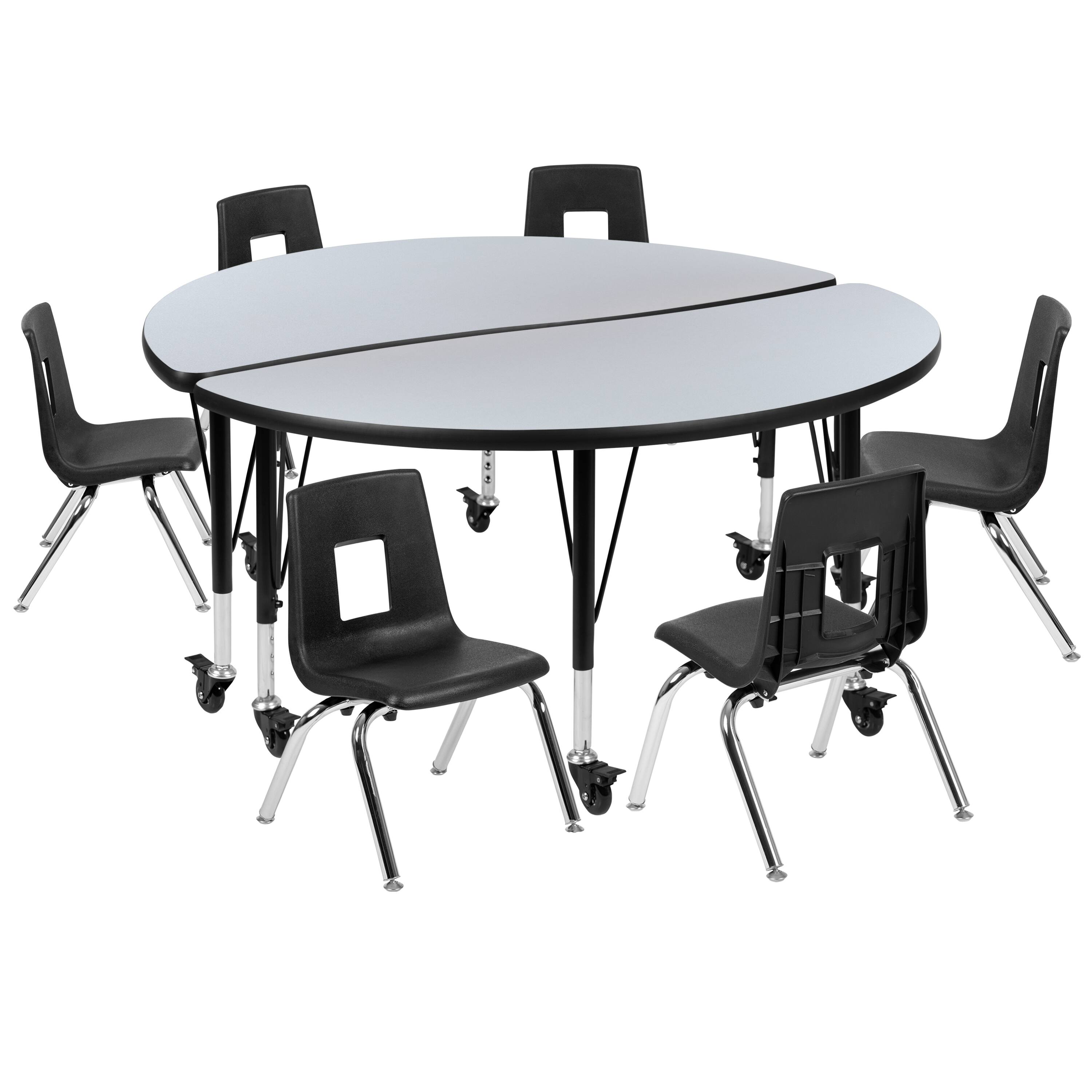 Alt View 1. Emma + Oliver - Mobile 47.5" Circle Wave Collaborative Laminate Activity Table Set with 12" Student Stack Chairs, Grey/Black - Grey.