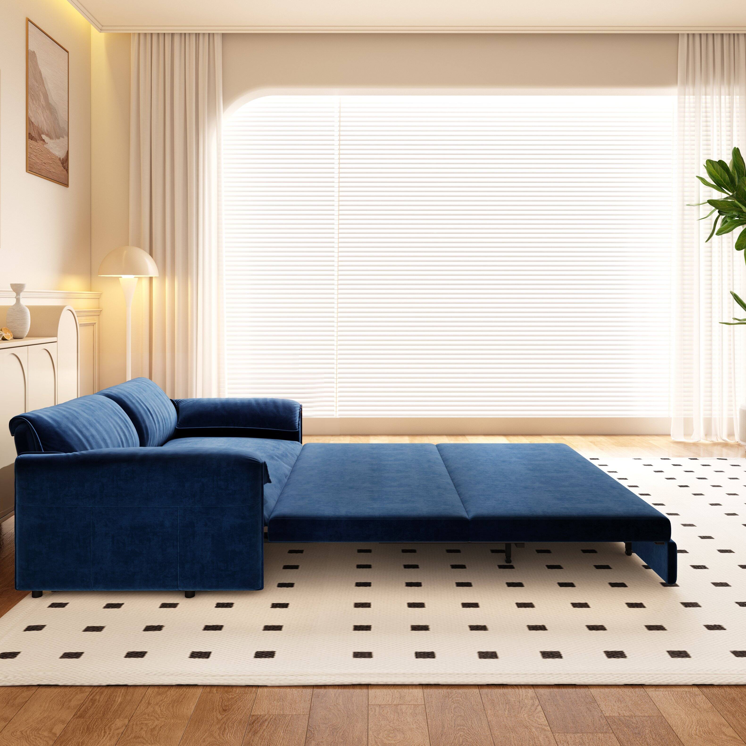 Alt View 2. Tiramisubest - Queen Pull Out Sofa Bed,3-in-1 Convertible Sleeper Sofa with Side Storage,Velvet Loveseat for Living Room,Office,Blue - Blue.