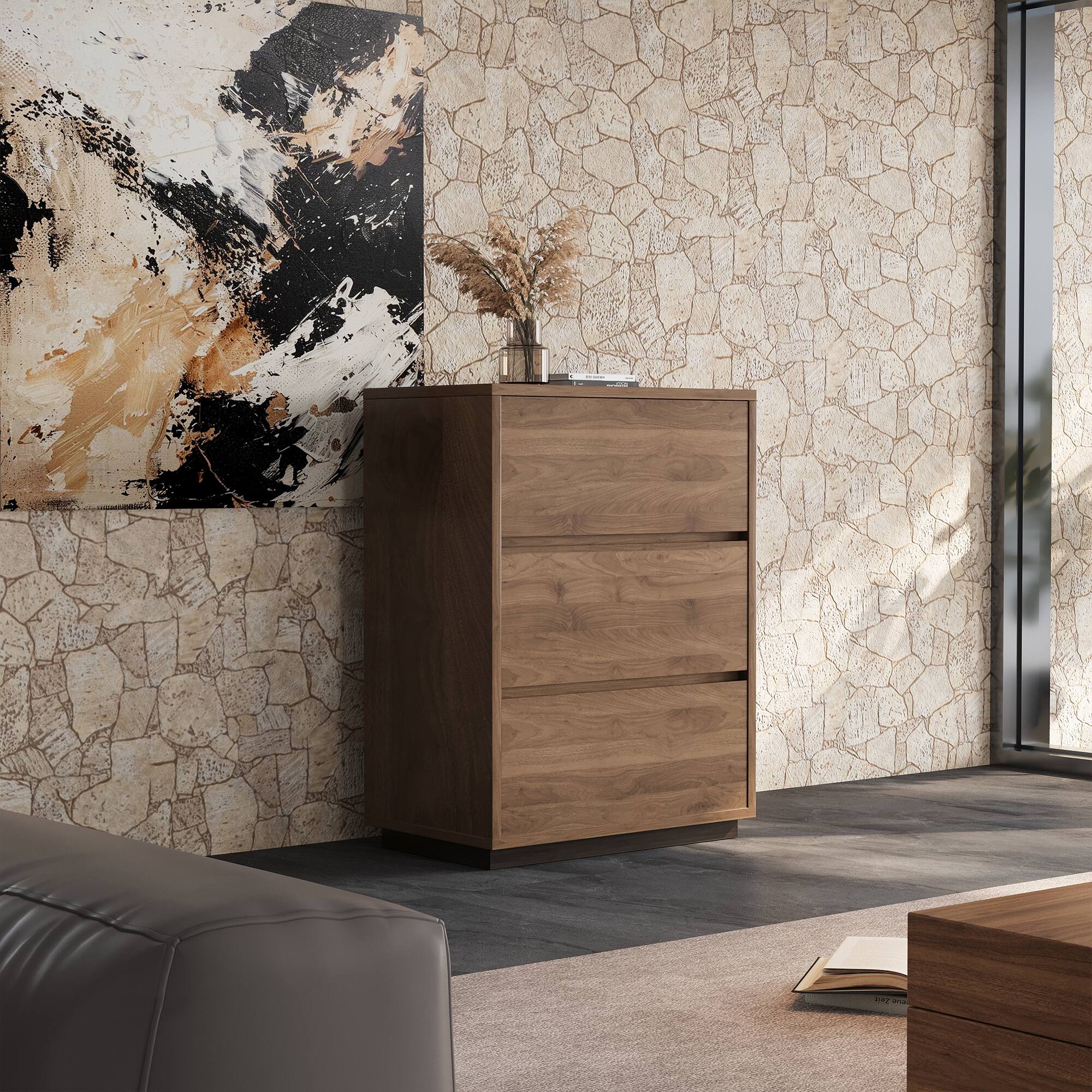 Alt View 1. luck idea - 23.62" Three-Drawer Storage Cabinet & Decorative Cabinet, Suitable for Multiple Scenarios - Walnut color.