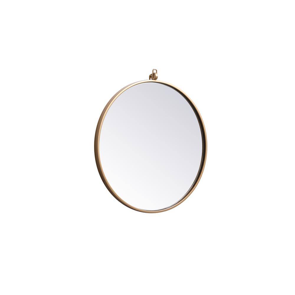 Angle. Elegant Decor - Metal frame round mirror with decorative hook 21 inch in Brass - Brass.