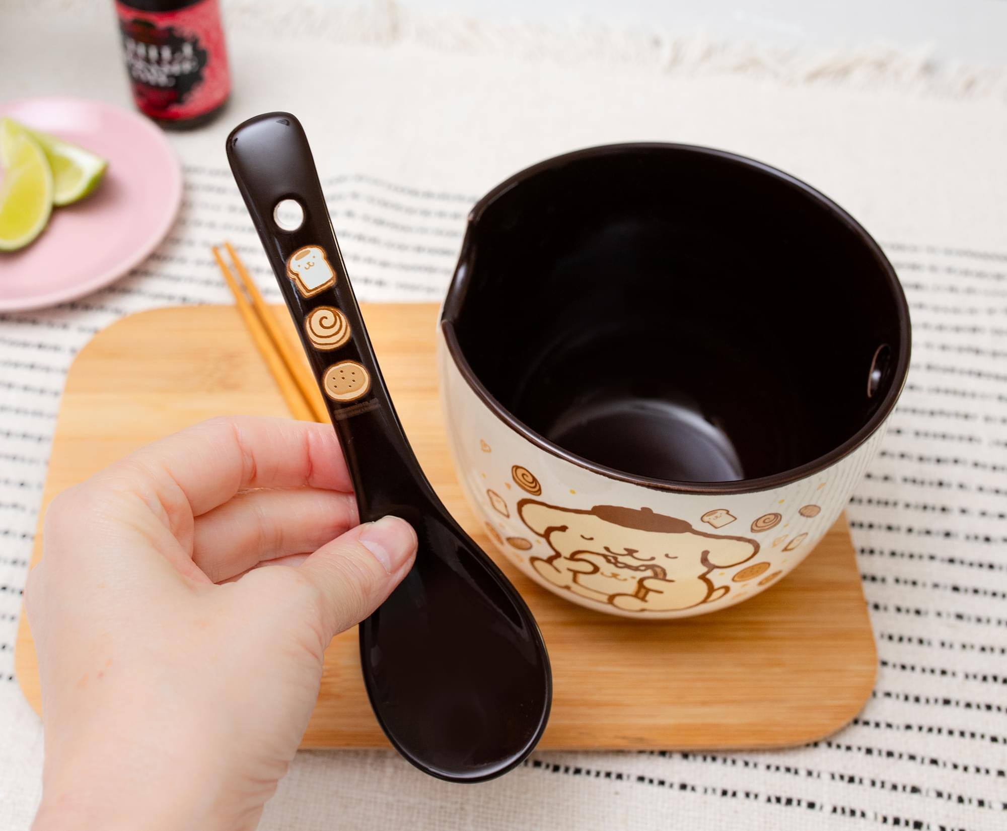Alt View 4. Silver Buffalo - Sanrio Pompompurin 20-Ounce Ramen Bowl With Chopsticks and Spoon - Yellow.