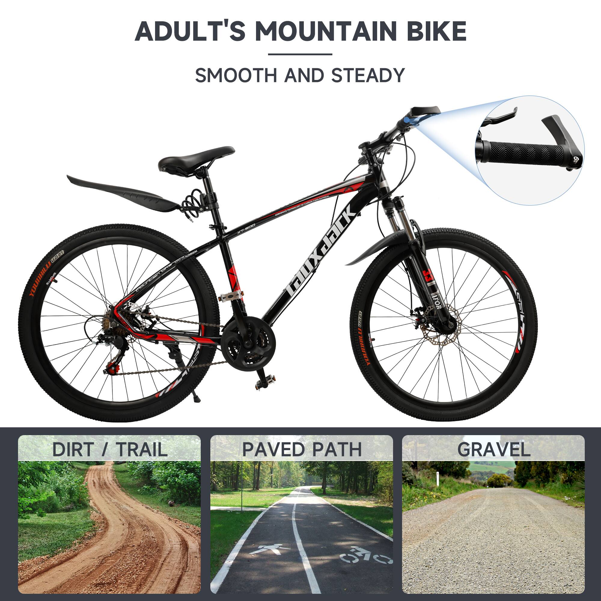 ADULT'S MOUNTAIN BIKE  
SMOOTH AND STEADY  

DIRT / TRAIL  
PAVED PATH  
GRAVEL