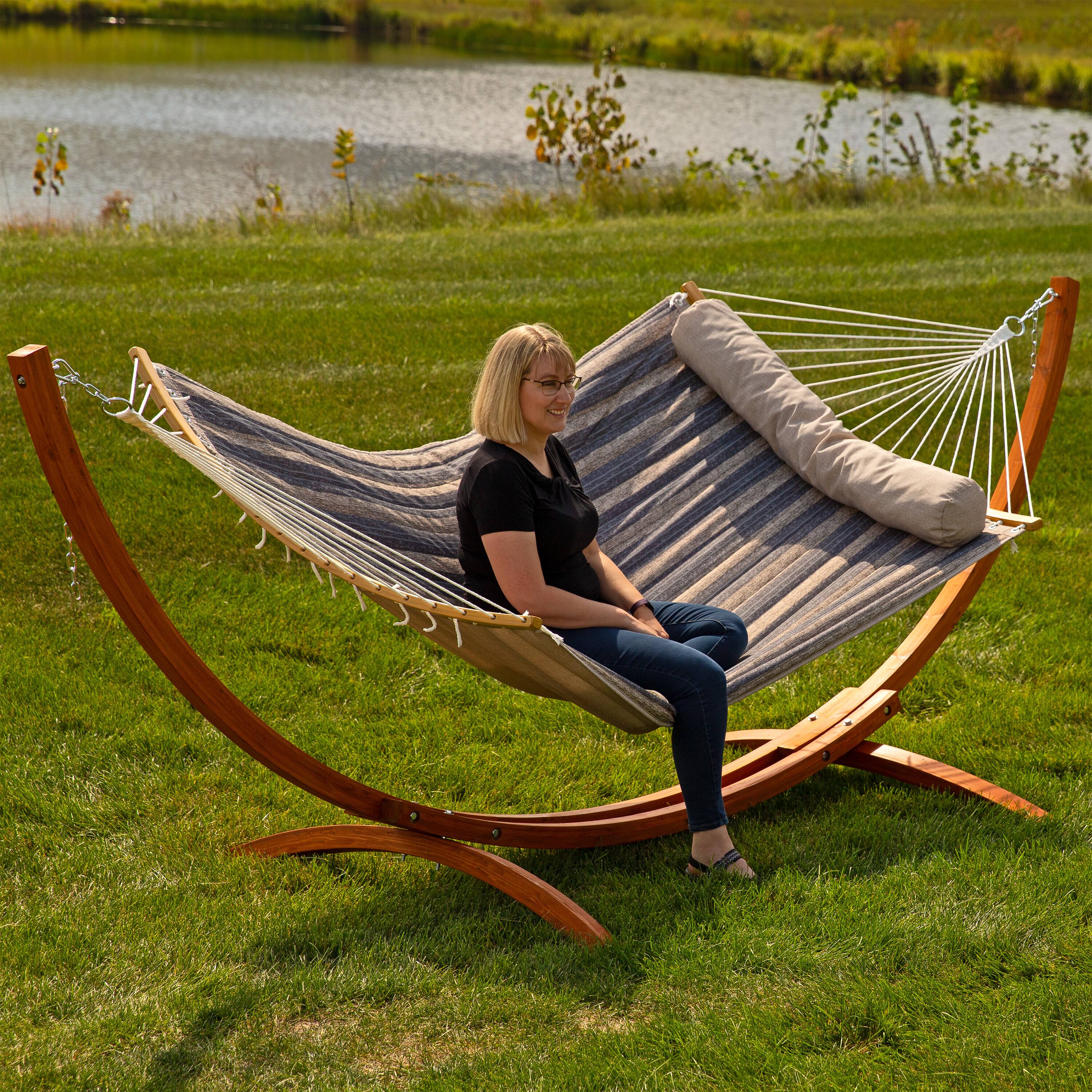 Alt View 7. Sunnydaze - Quilted Hammock with Curved Spreader Bar - Mountainside.