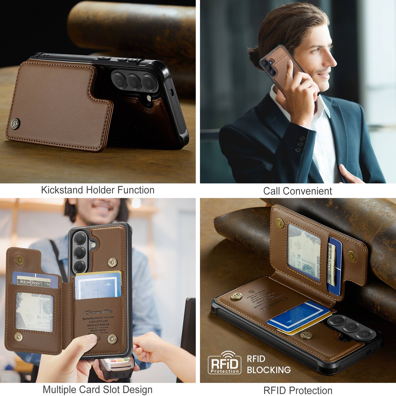 Kickstand Holder Function  
Call Convenient  
Multiple Card Slot Design  
RFID Protection