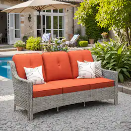 Ovios - 1 PCS Patio Furniture 3 Seat Sofa with Cushions All-Weather Rattan Couch for Backyard - Coarse Orange Red