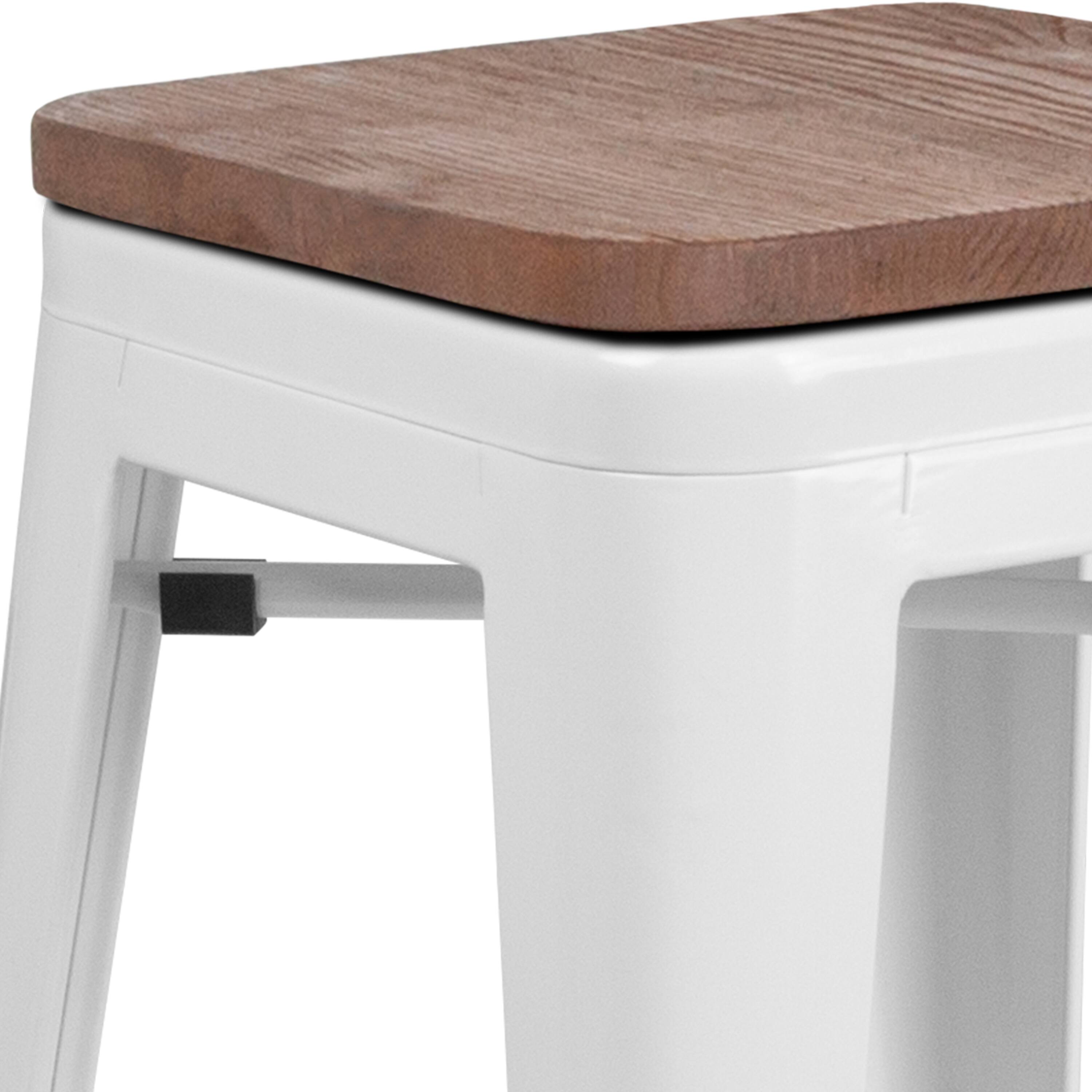 Alt View 10. Emma + Oliver - 24"H Backless Metal Counter Height Stool with Wood Seat - White.